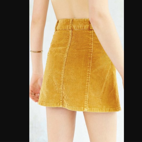 UO BDG Corduroy Button Front Yellow Mini Skirt - Picture 5 of 8